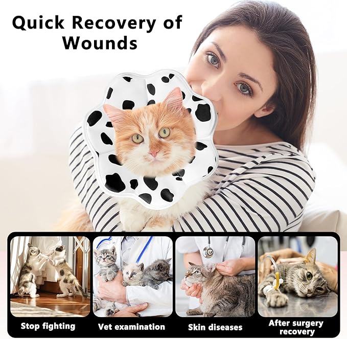 Soft Adjustable Cat Cone Collar, Comfortable Cat Recovery Collar Suitable for Various Types of Cats,Elizabethan Neck Protective Collar for Cats After Surgery (Milk, Large)