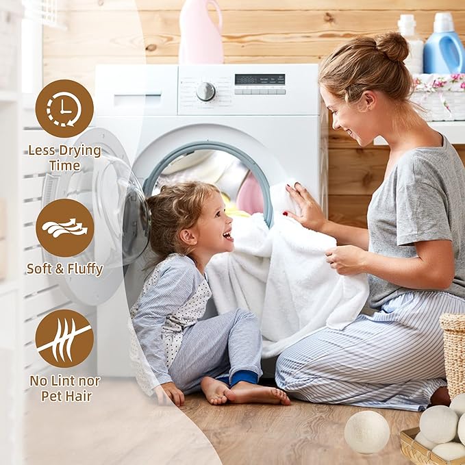 Wool Dryer Balls XL 6-Pack, Dryer Balls Laundry Reusable Reduce Clothing Wrinkles, Drying Clothes Faster