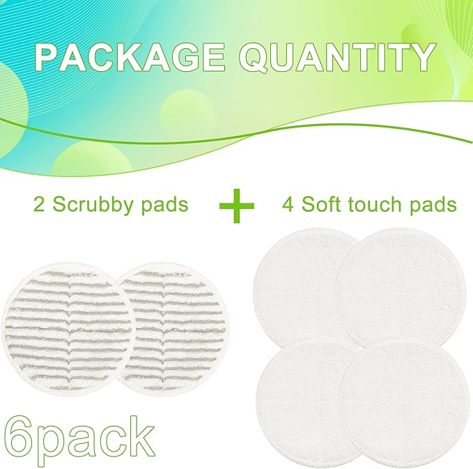 2124 Replacement Pads for Bissell Spinwave Spin Mop, 2 Scrubby Pads and 4 Soft Pads Compatible with Bisell Spinwave 2039 2039A 2039Q 2039T 2039W 20391 20395 20399 2307 23157 2315A Mop Pad Kit LUXRILIX