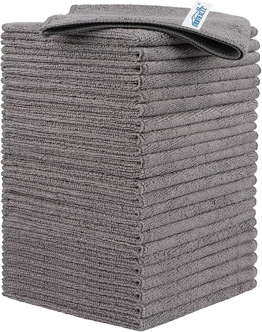 HOMEXCEL Grey Microfiber Cleaning Cloth, 24 Pack Cleaning Towels for Kitchen, Lint Free, Scratch-Free, Highly Absorbent, and Reusable Cleaning Rags for House, Window and Glass, Cars, 11.5 X11.5 inch
