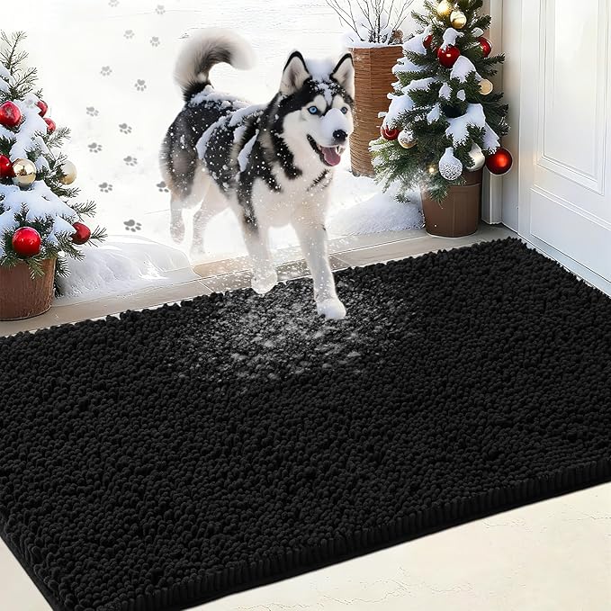IM HOME Chenille Absorbent Outdoor Doormat 60" x 36", Washable Muddy Door Mats for Dog Non Slip Indoor Doormat Dog Mat for Muddy Paw Front Inside Doormats for Entryway Black