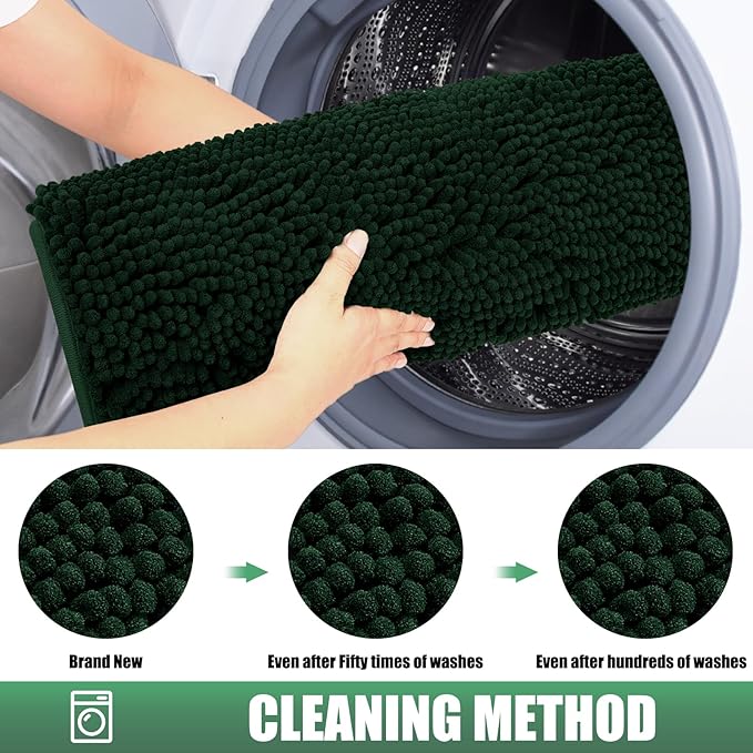 IM HOME Chenille Absorbent Outdoor Doormat 30" x 20", Washable Muddy Door Mats for Dog Non Slip Indoor Doormat Dog Mat for Muddy Paw Front Inside Doormats for Entryway Dark Green