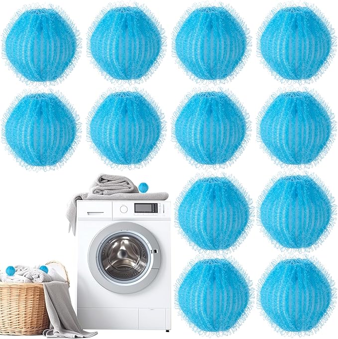 12pcs Pet Hair Removers for Washer, Reusable Washing Machine Lint Removers Catcher, Pet Hair Removal Tools for Clothes, Blankets, Coats- Blue