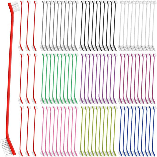 Honeydak 600 Pcs Dog Toothbrush Bulk Dual Headed Dental Brushes Dogs Tooth Brushing Kit Long Handle Pet Tooth Brush for Puppy Large Small Cats Most Pets Teeth Cleaning Dental Care Supplies, 15 Colors