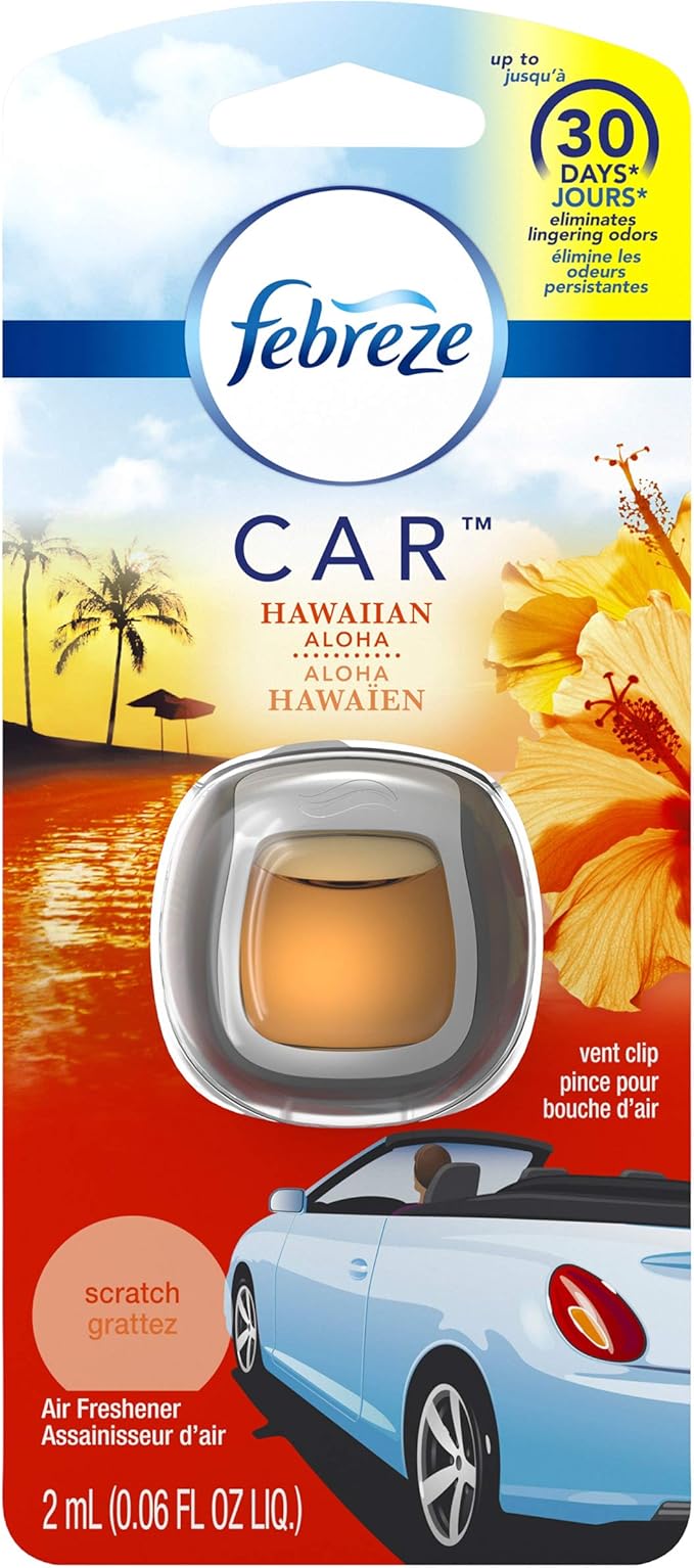 Febreze Odor Clear Car Vent Air Freshener Clip, Hawaiian Aloha 0.06 Fl.Oz - 8 Pack