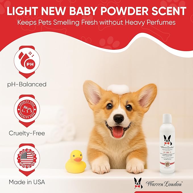 Warren London Puppy Gift Box - Complete Puppy Care Set - Includes Hydrating Butter, 2-in-1 Shampoo, Cologne, Grooming Bath Brush, Ear Cleaner and Nail File for New Pet Owners