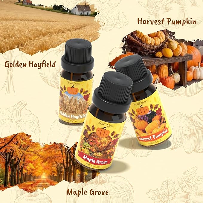 Harvest Fragrance Oils Set, Essential Oil for Diffuser, Fall Diffuser Oil, Use for Soap Candle Making-Crisp Apple cider, Pear&Honey, Golden Hayfield, Maple Grove, Harvest Pumpkin,Autumn Fig