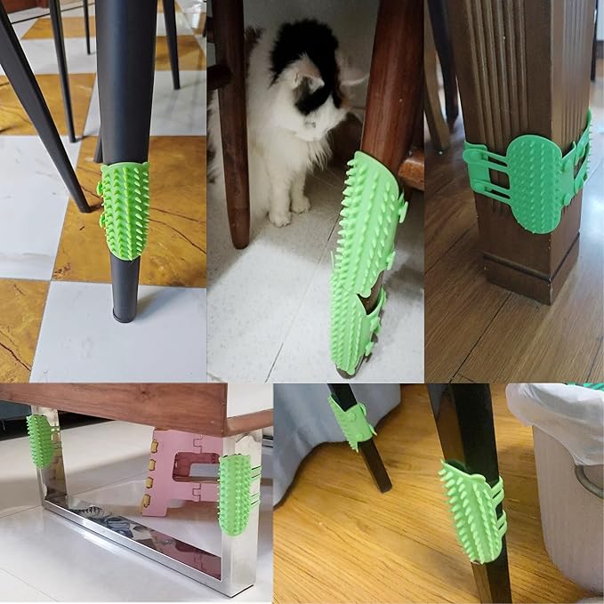 Cat Self Groomer Brush Adjustable Corner Cat Face Itch Scratching Brush Table Leg Silicone Self Massage Comb for Indoor Long and Short Haired Kitten Cats - 2 Pack (Green)