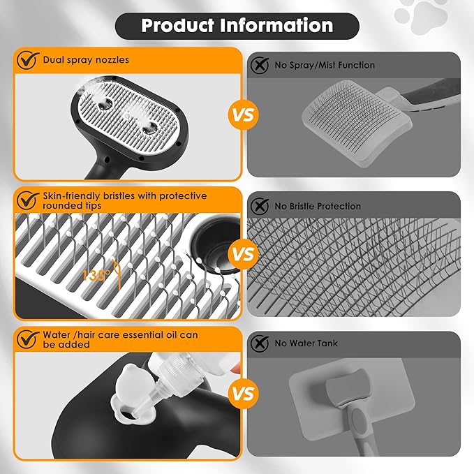 Cat Steam Brush for Grooming and Shedding for Long and Short Hair Pets Deshedding and Hair Removal tool for Dogs & Cats Self Cleaning 4 in 1 Massaging Pet Spray Spritz Defur Comb