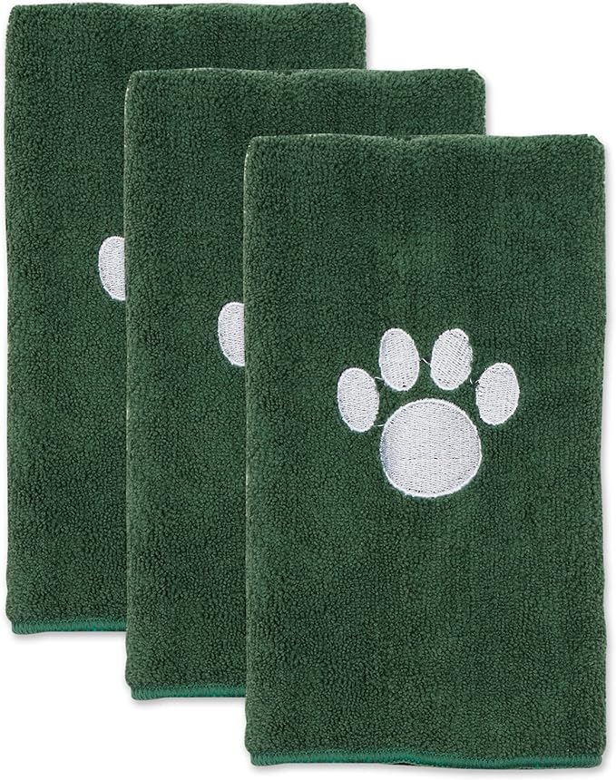 Bone Dry Pet Grooming Towel Collection Embroidered Absorbent Microfiber Drying Set, 15x30, Hunter Green, 3 Count (Pack of 2)