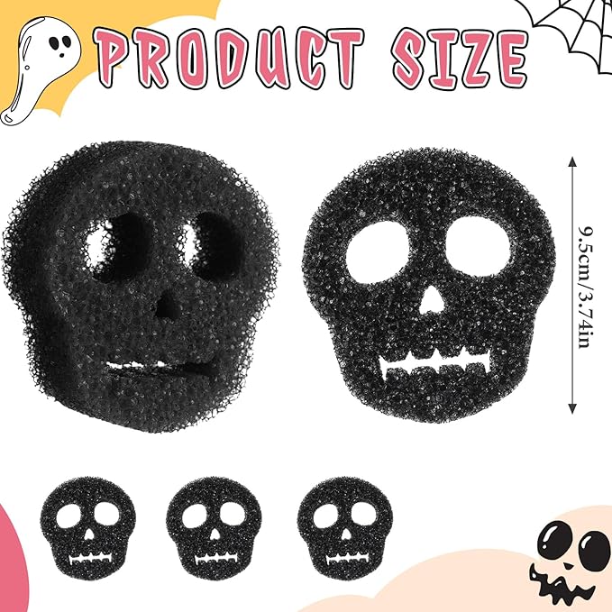 3 Pcs Dual Sided Scrub Sponge Multi Functional Cute Temperature Sensitive Non Scratch Dish Sponge for Washing Dishes Kitchen Bathroom(Skull,Black)