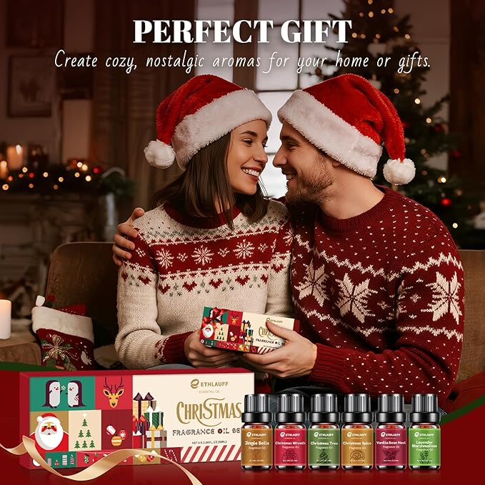 Fragrance Oil Christmas Set, Jingle Bells, Christmas Wreath, Xmax Tree, Gingerbread, Spice, Vanilla Bean Noel, Scents for Candle Soap Making Supplies, Essential Oil for Home