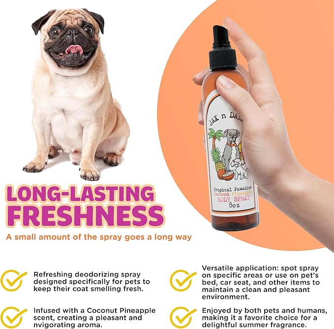 Jax N Daisy Tropical Pawadise Spray a Delightful Tropical Scent all Natural Good for Coat Skin Long Lasting Deodorizing Spray dog Perfume Deodorant for Smelly Dogs pet Perfume