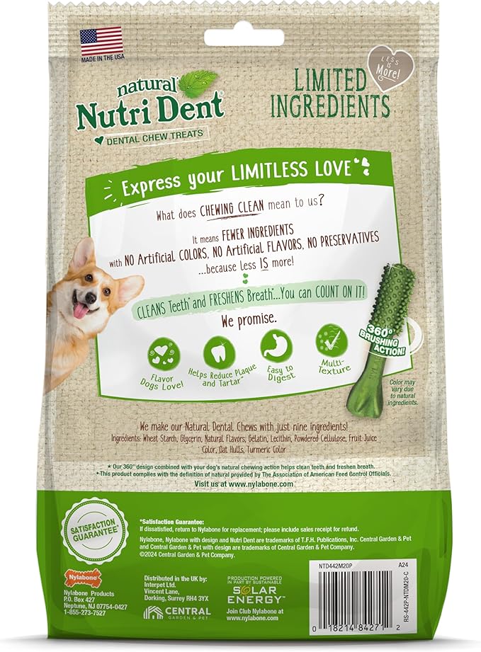 Nylabone Nutri Dent Dog Dental Chews - Natural Dog Teeth Cleaning & Breath Freshener - Dental Treats for Dogs - Fresh Breath Flavor, Medium (20 Count)