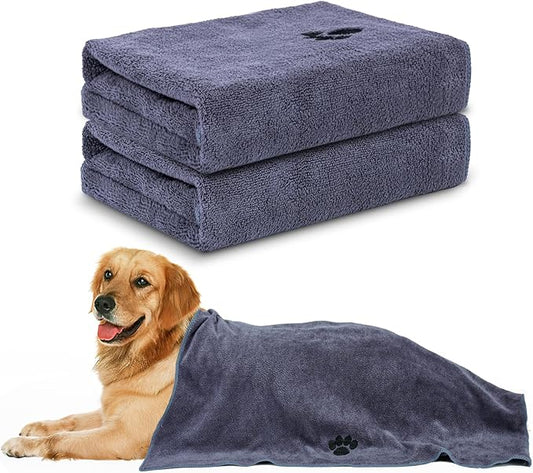 Microfiber Dog Towels for Drying Dogs,40'' X 23.6'', Super Absorbent and Soft Pet Grooming Towel, Perfect Shower & Bath Supplies for Dogs(2-Pack Grey)