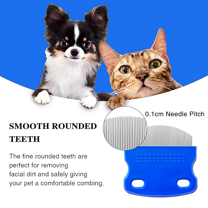 2 Pack Professional Eye Comb For Pets,Stainless Steel Tear Stain Remover,Flea Lice Comb,For Cats & Dogs,Gentle Round-Head Grooming Tool,Precisely Removes Stains, Dirt And Debris From The Eye Area