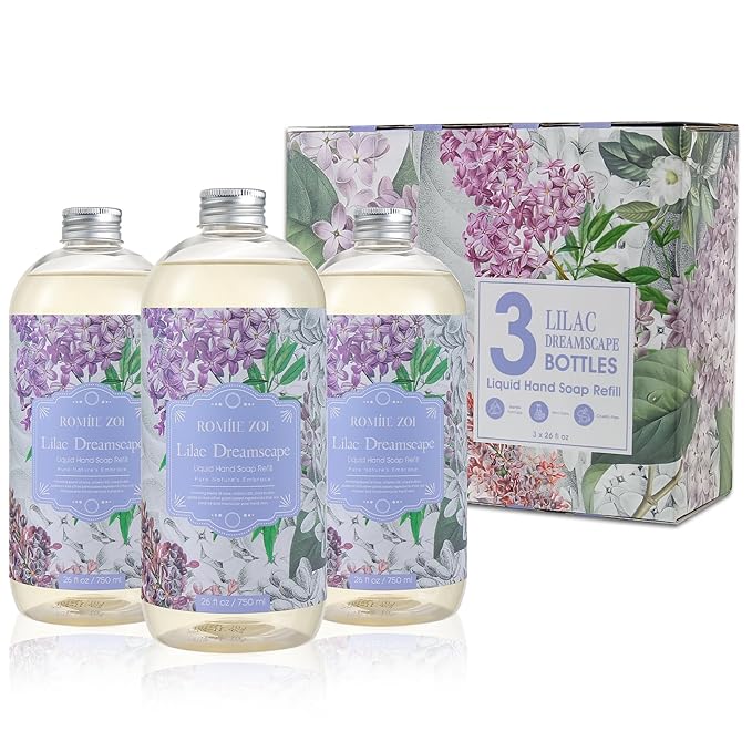 ROMIIE ZOI Liquid Hand Soap Refill Gift Set – 3 Pack (26 Fl Oz Each), Lilac Scent, Moisturizing & Biodegradable, Gentle Formula with Essential Oils for Kitchen, Bathroom