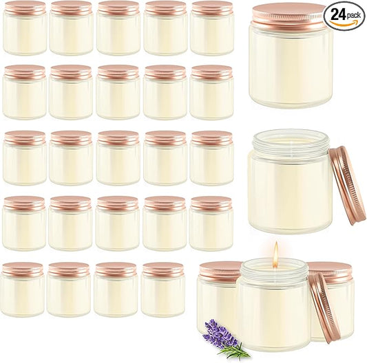 24 Pcs 4 Oz Mason Jar Candles, Lavender Scented Soy Candles Bulk Set for Stress Relief and Relaxation, Great Favors for Wedding, Christmas, Housewarming Gifts (Pink-Lavender, 24)