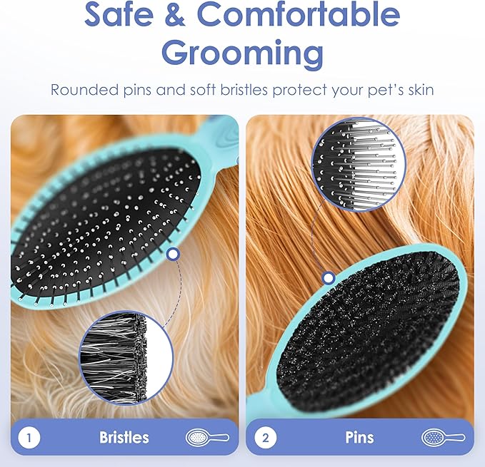 AKC - Double-Sided Grooming Brush for Dogs & Cats |Soft Bristles & Stainless Steel Pins for Removing Tangles, Shedding & Loose Fur |Gentle on Skin | Comfortable Grip Handle for Easy Brushing & Bathing