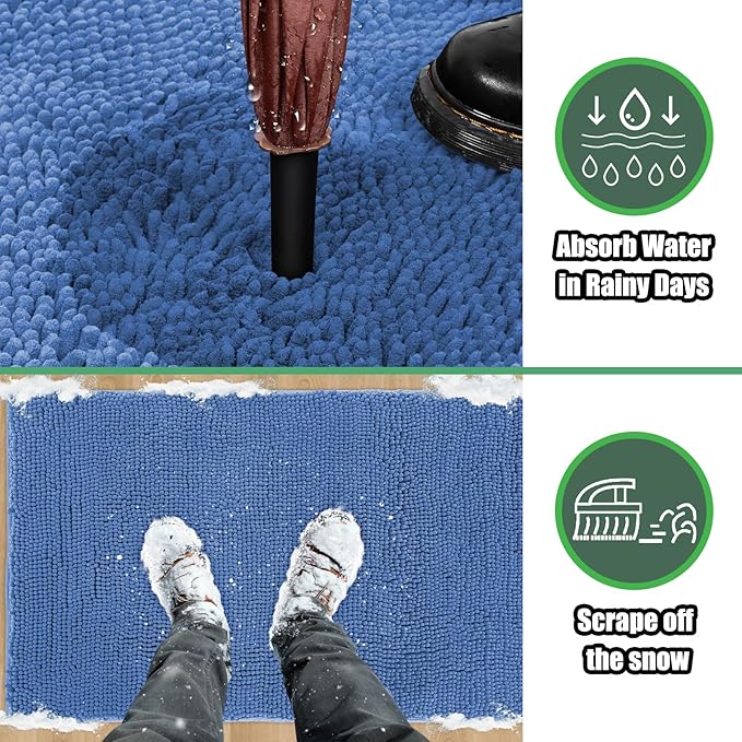 IM HOME Chenille Absorbent Outdoor Doormat 60" x 36", Washable Muddy Door Mats for Dog Non Slip Indoor Doormat Dog Mat for Muddy Paw Front Inside Doormats for Entryway Cornflower Blue