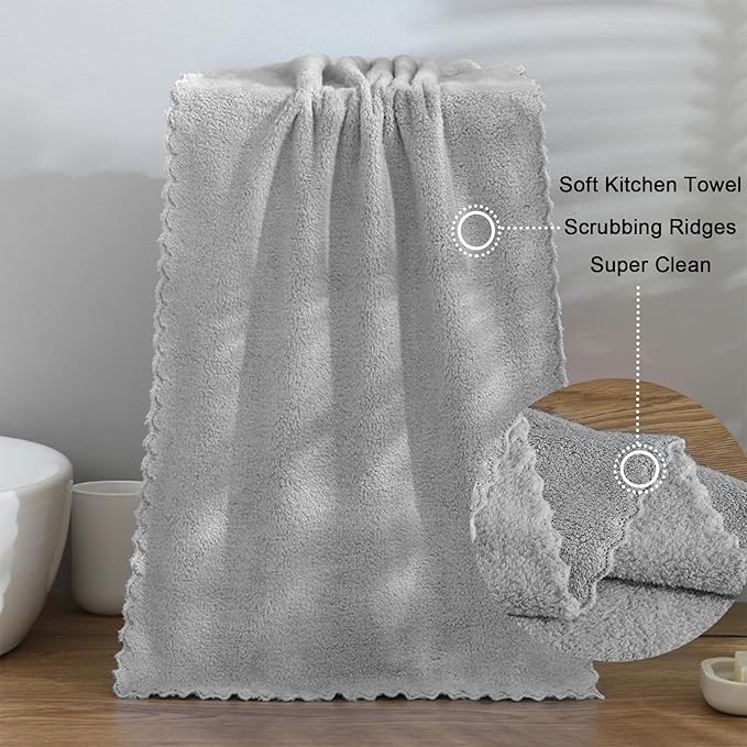 kimteny Kitchen Cloth Dish Towels, 13x28 Inches Premium Dishcloths, Super Absorbent Coral Velvet Microfiber Cleaning Cloths, Fast Drying Rags for Washing Dishes (13x28-8 Pack, Grey)