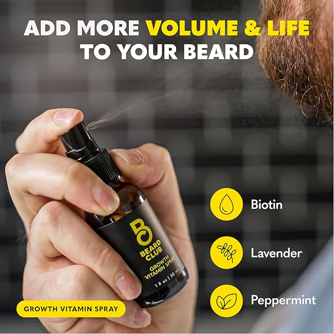 The Beard Club Signature Beard Growth Kit - Derma Roller, Beard Growth Oil, Beard Growth Vitamins, Vitamin Spray & Beard Brush - Gift Set