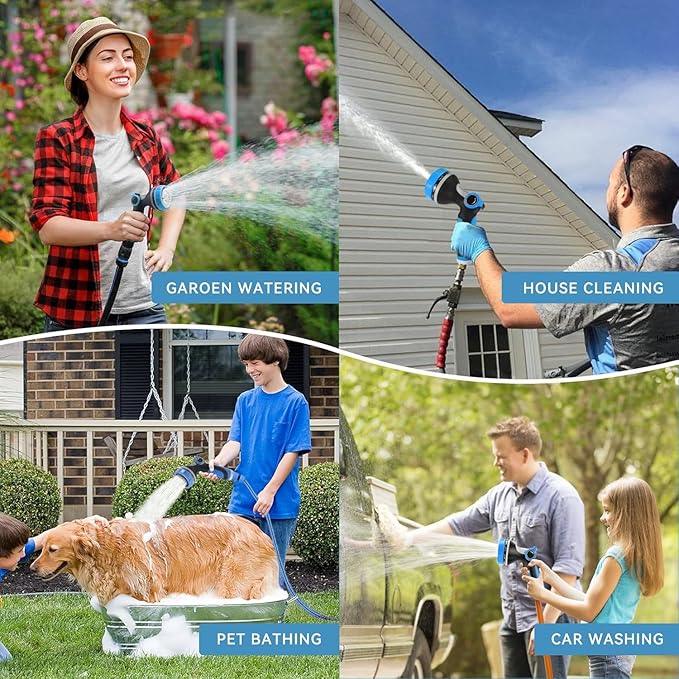 Hose Nozzle, Garden Hose Nozzle with 10 Spray Patterns, Thumb Control On Off Valve, High Pressure Nozzle Sprayer for Plants, Car Wash, Cleaning, Pet Showering (Blue)