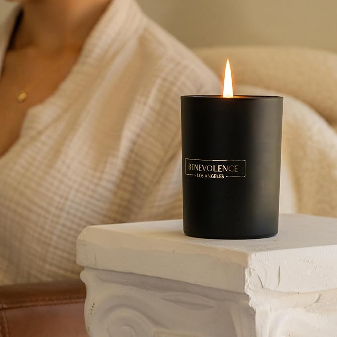 Benevolence LA Santal Scented Candle | Soy Candles, Black Candle for Home | Gifts for Women and Men | Home Fragrance | Aromatherapy | Bathroom Freshener | 10oz