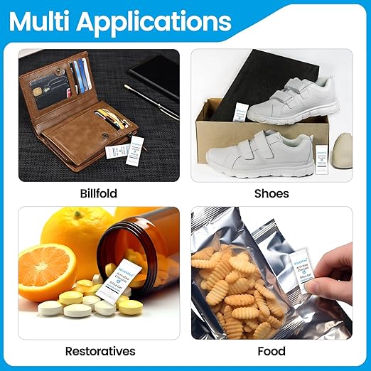 100Pcs 1 Gram Desiccant Deodorizer Sachet, Food Safe Desiccant Packs, High Absorption Capacity for Moisture & Odor, Silica Gel & Coconut Shell Activated Carbon Packets