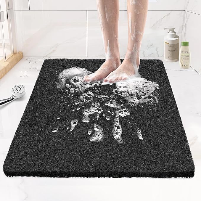Joyhalo Shower Mats for Showers Anti Slip for Elderly, 32'' x 24'' Non Slip Bath Mat for Inside Shower, Bath Tub Mats for Bathroom Non Slip for Shower, PVC Loofah Bathroom Mats, Black