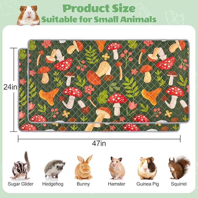 2 Pack Washable Guinea Pig Cage Liner, Reusable Guinea Pig Mat, Waterproof Super Absorbent Pee Pads for Small Animals