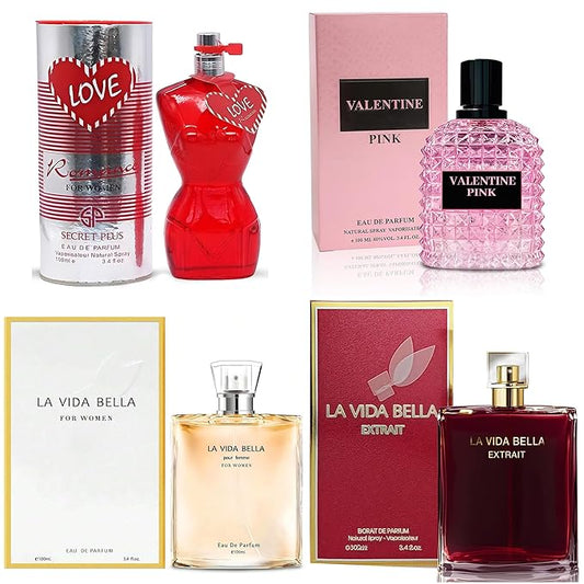 4PCS Perfume Set for Women Fragrance Gift Set with Vanilla,Sweet Fruity Eau De Parfume| 3.4 Fl Oz Each(La Vida Bella,La Vida Bella Ext,Valentine Pink,Romance)