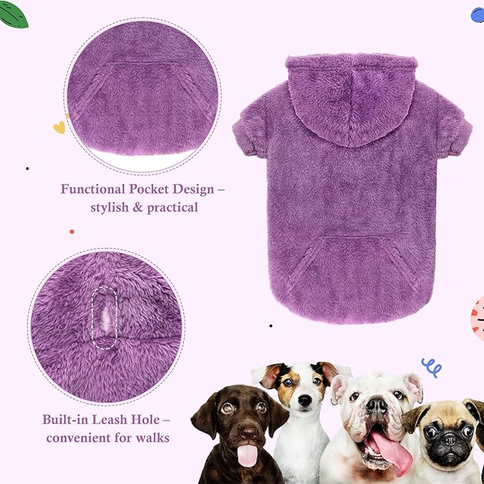 3XL Dog Sweaters for Large Dogs,Dog Hoodie,Warm Fuzzy Fleece Sweatshirt with Hood & Pocket,Leash Hole,Cozy Cold Weather Pet Clothes Sweater Hoodie for Large Dogs(Purple,3XL)