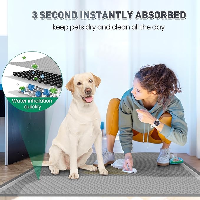 36"x36" Activated Charcoal Pee Pads for Dogs , 200 Count, Extra Large, Super Absorbent, Leakproof and Odor Resistant, Disposable Puppy Pads, Pet Training Pads, Potty Pads