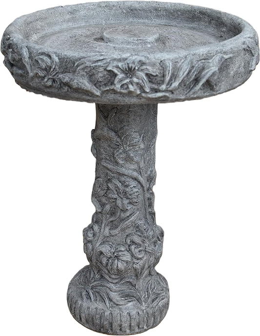 Solid Rock Stoneworks Hummmingbird Birdbath- 27in Tall- PreAged