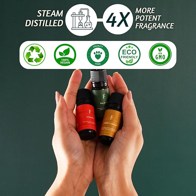 Folkulture Christmas Fragrance Oils for Diffuser | Set of 6 Christmas Essential Oils Set for Home | Peppermint, Candy, Apple Tart, Cranberry, Vanilla (Christmas Magic) | Xmas Gift