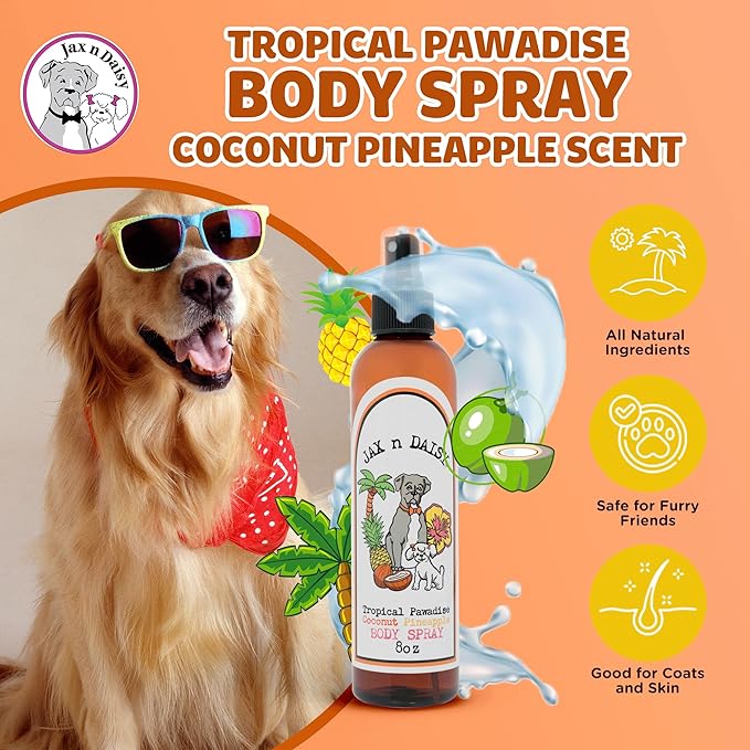 Jax N Daisy Tropical Pawadise Spray a Delightful Tropical Scent all Natural Good for Coat Skin Long Lasting Deodorizing Spray dog Perfume Deodorant for Smelly Dogs pet Perfume