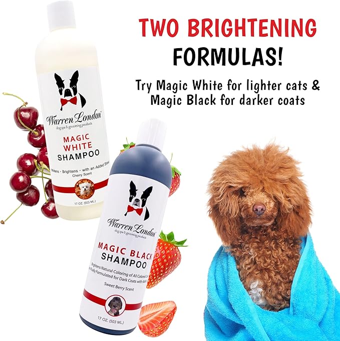 Warren London Magic Black Dog Shampoo | Brightens Any Dog Coat | Formulated for Darker Dog Coats | Puppy and Cat Safe Grooming Supplies | Berry Scent 128 Ounce, Made in USA
