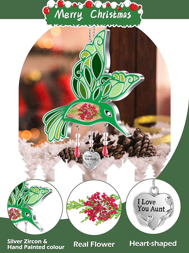 KY&BOSAM Hummingbird Suncatcher I Love You Aunt Gifts for Wome Stained Glass for Windows Suncatchers Hanging Home Garden Decor Wind Chime Birthday Gifts for Aunt Mothers Day Valentine's Christmas