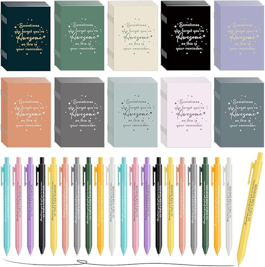 Harloon 100 Pcs Christmas Employee Appreciation Gifts Thank You Gifts Bulk Inspirational Notepads Ballpoint Pens Mini Motivational Notebooks for Staff Teacher Coworker Team Office(You Are Awesome)
