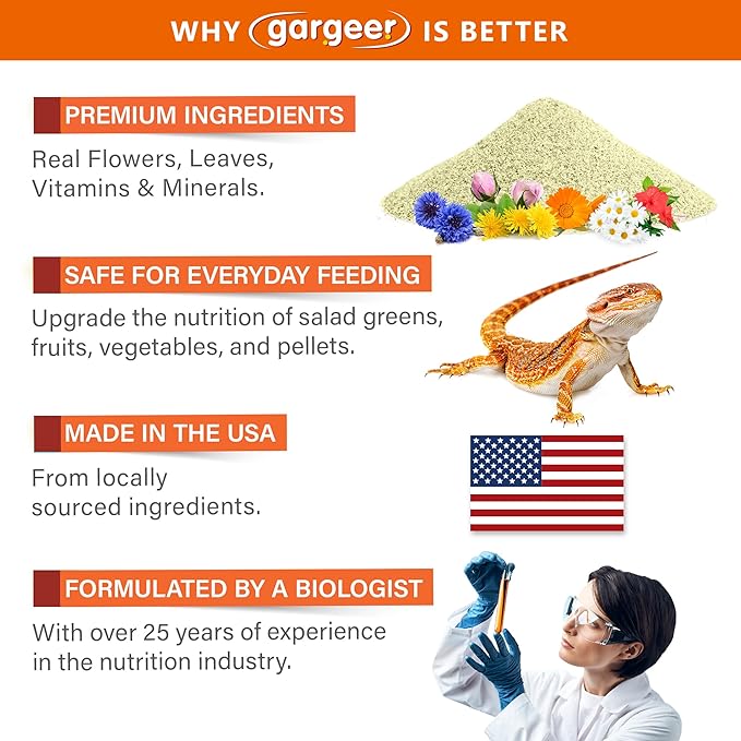 2oz Bearded Dragon Food Supplement, Flower Salad Mix Topper. Supercharge Juveniles & Adults Appetite, Health & Immune System. Complete Diet, Rich with Vitamins, Made in The USA. Enjoy!