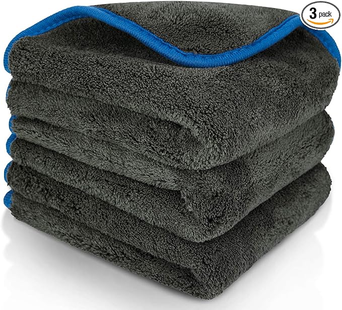 Microfiber Car Cleaning Cloths,1200 GSM Ultra Thick Microfiber Towels for Cars, Soft Car Drying Towel for Washing, Polishing and Auto Detailing 16'' x 16'' (3 Pack)