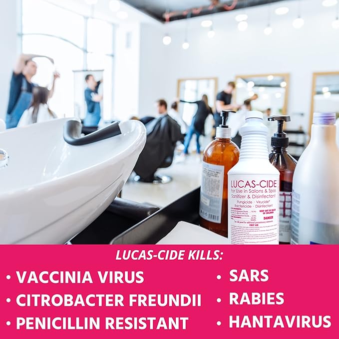 LUCAS-CIDE Salon and Spa Disinfectant, Hospital Grade, Pink, 32 Fl Oz
