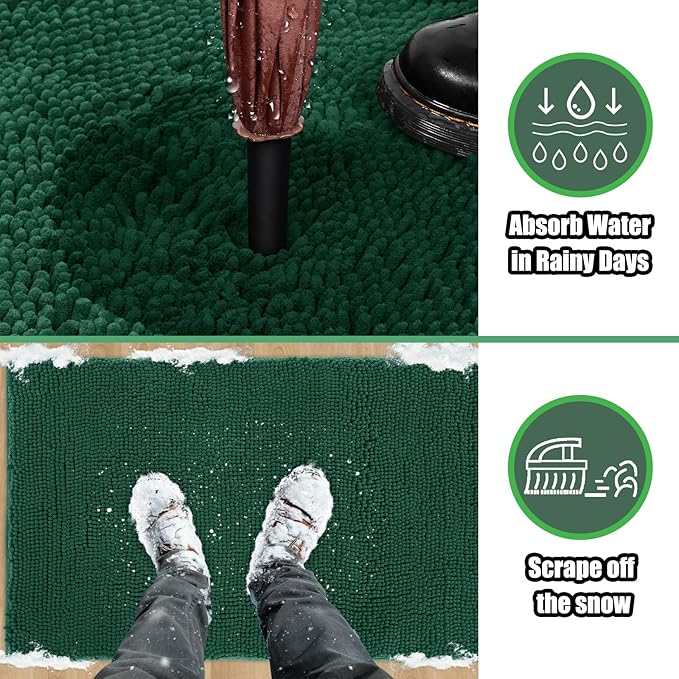 IM HOME Chenille Absorbent Outdoor Doormat 60" x 36", Washable Muddy Door Mats for Dog Non Slip Indoor Doormat Dog Mat for Muddy Paw Front Inside Doormats for Entryway Green