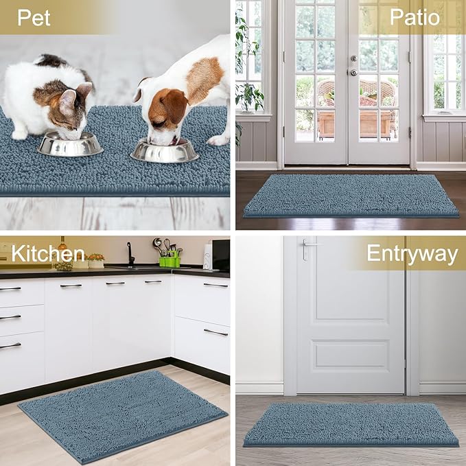 IM HOME Chenille Absorbent Outdoor Doormat 60" x 36", Washable Muddy Door Mats for Dog Non Slip Indoor Doormat Dog Mat for Muddy Paw Front Inside Doormats for Entryway Dusty Blue