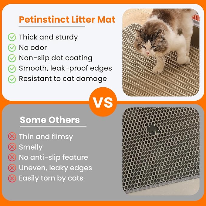 Cat Litter Mat, 24x18 Inches Large Double Layer Honeycomb Cat Litter Trapping Mat, Non Slip Waterproof Urine Proof Cat Litter Box Mat for Floor, Kitty Litter Rug, Cat Supplies, Beige