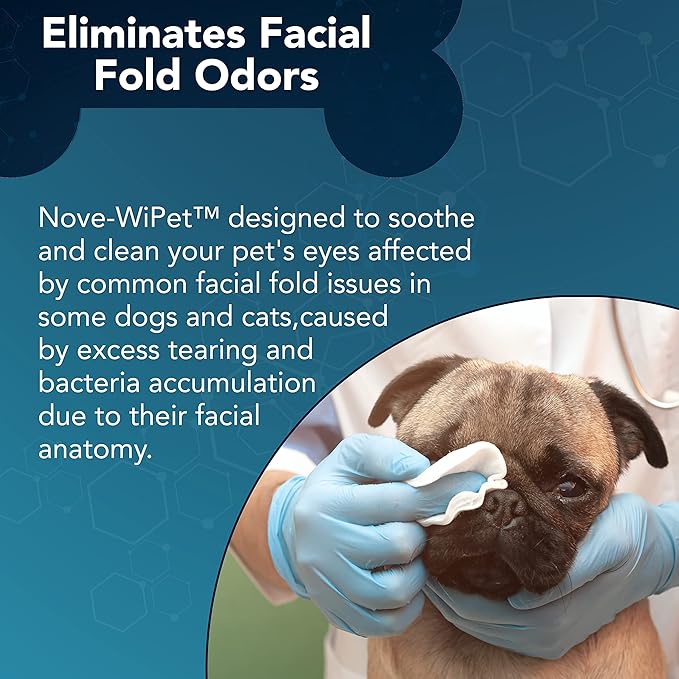 NOVEHA 60PCs - Dog Eye Wipes, Individually Packed Gentle Tear Stain Remover with Hyaluronic Acid, Refreshing Dog Eye Cleaner for Dirt & Discharge Removal