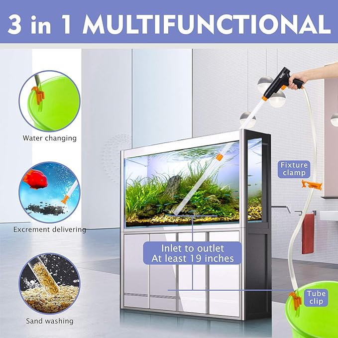 hygger Aquarium Gravel Cleaner, New Quick Water Changer with Air-Pressing Button Fish Tank Sand Cleaner Kit Aquarium Siphon Vacuum Cleaner with Water Hose Controller Clamp
