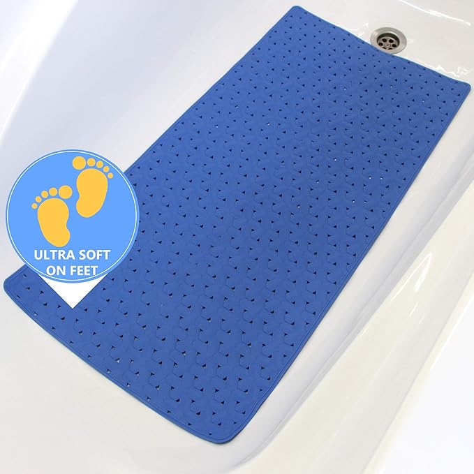 SafeLand- Non-Slip Bath, Shower, Tub Mat, TPR Material, Eco-Friendly, Non-PVC, Machine Washable, No Odor, with Powerful Suction Cups and Drain Holes, Tweed (15"x30" Blue x2)