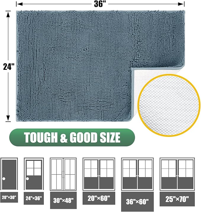IM HOME Chenille Absorbent Outdoor Doormat 30" x 20", Washable Muddy Door Mats for Dog Non Slip Indoor Doormat Dog Mat for Muddy Paw Front Inside Doormats for Entryway Dusty Blue